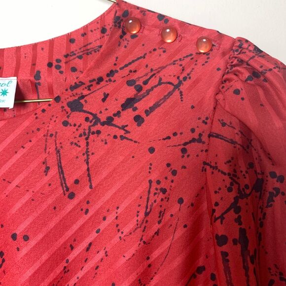 Lady‎ Carol of New York red jacquard abstract paint splatter midi dress size 12P - Picture 10 of 10